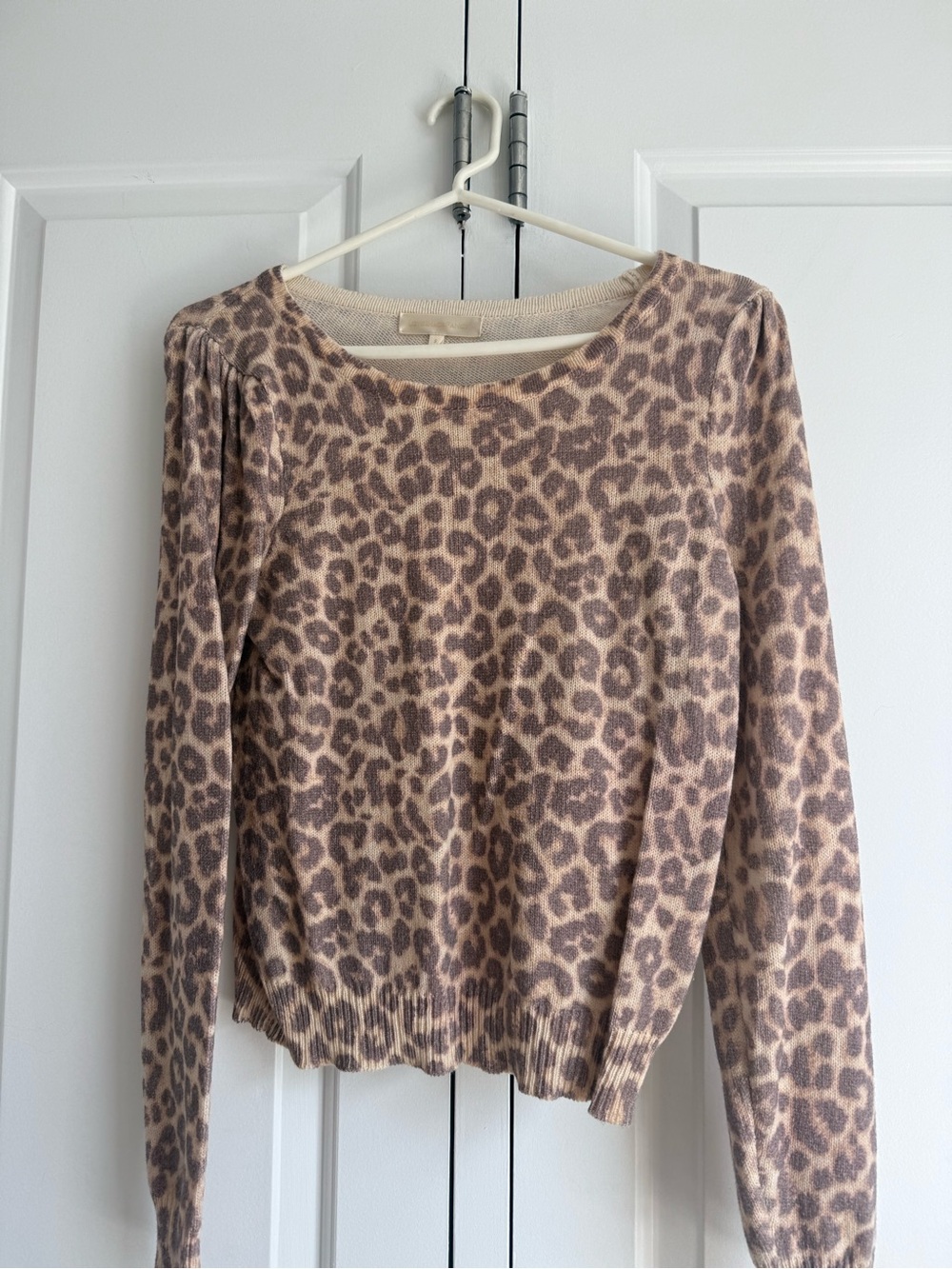 LoveShackFancy Leopard Print Crewneck Sweater in Beige and Brown